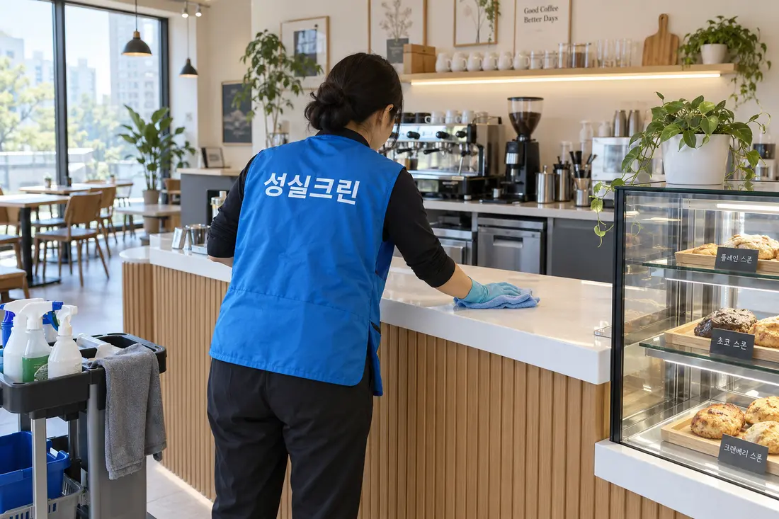 성실크린 카페청소 작업 현장
