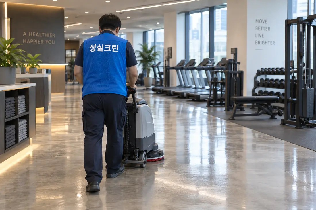 성실크린 헬스장·운동시설·필라테스·휘트니스 청소 전문 장비 작업
