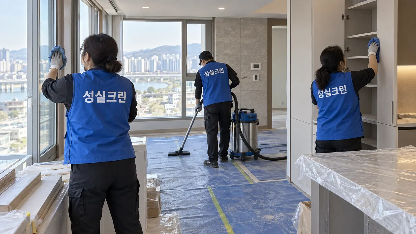 성실크린 준공청소 전문 장비 작업