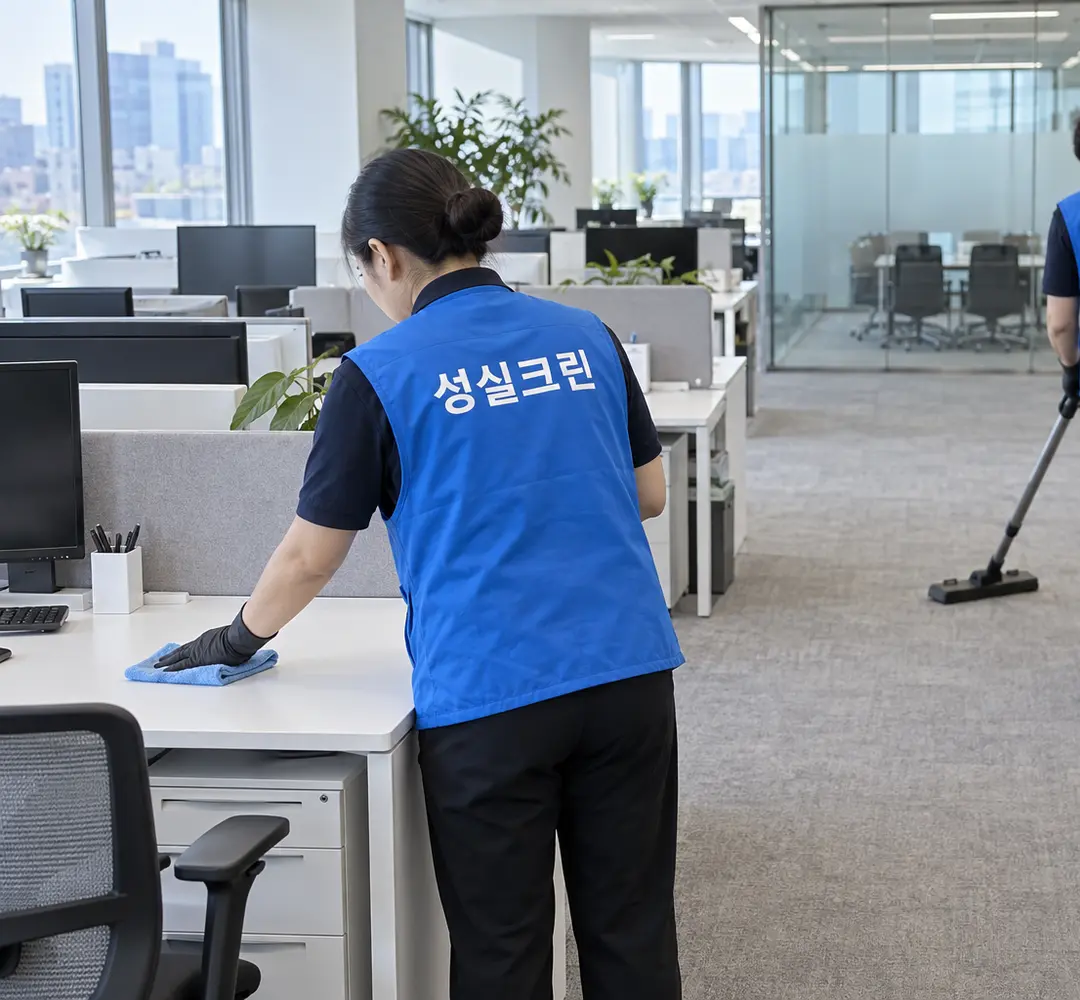 성실크린 사무실청소 작업 현장