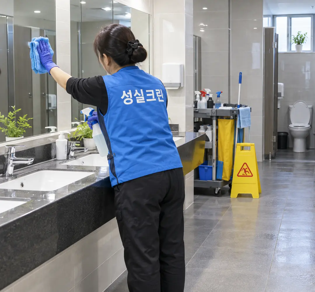 성실크린 화장실청소 작업 현장